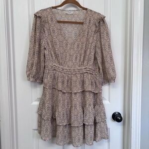 Beige Floral Tiered Ruffle Dress | Dress Forum M